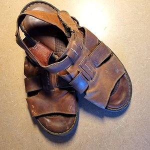 Men's Born Sandals size 12, in golden tan, with velcro straps.